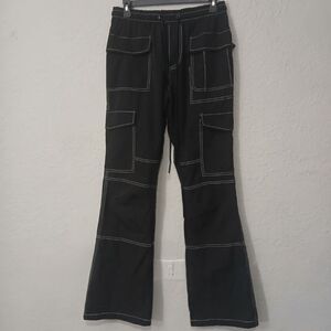 MENS BLACK AND WHITE STITCH CARGO PANTS by NOVA MEN